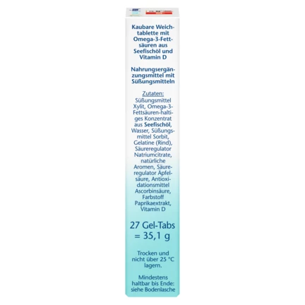 Abbildung der Produktverpackung Doppelherz aktiv Omega-3 + Vitamin D3 Kids Seitenansicht rechts